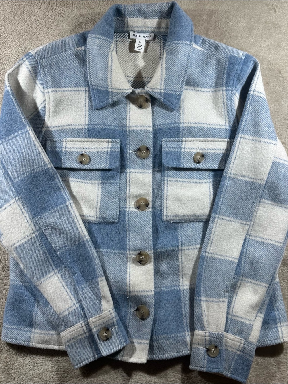 Women's Blue & White Plaid Utility Shacket